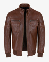 Treviso – Men’s Cognac Brown Leather Biker Jacket